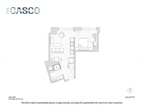 Floor plan for 1 bed, 1 bath, 547 sqft